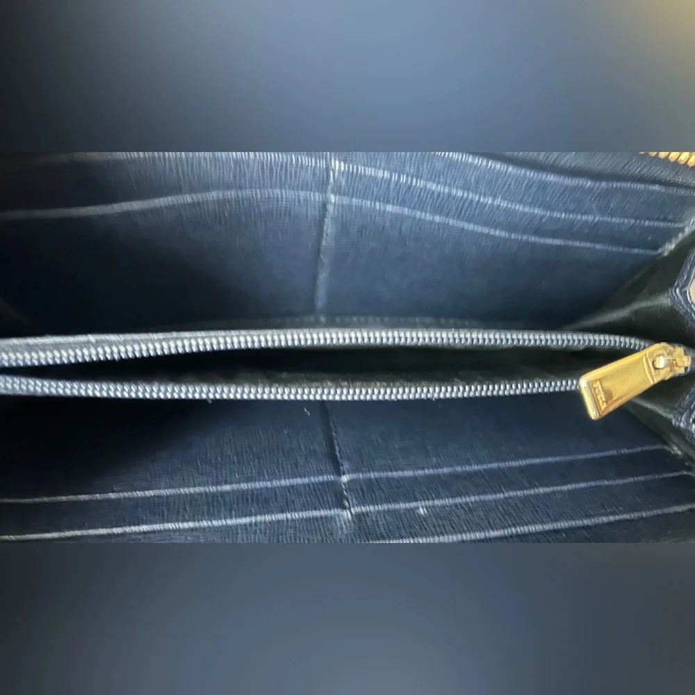 Furla Navy Saffiano Zip Wallet with Gold Logo - Picture 5 of 8